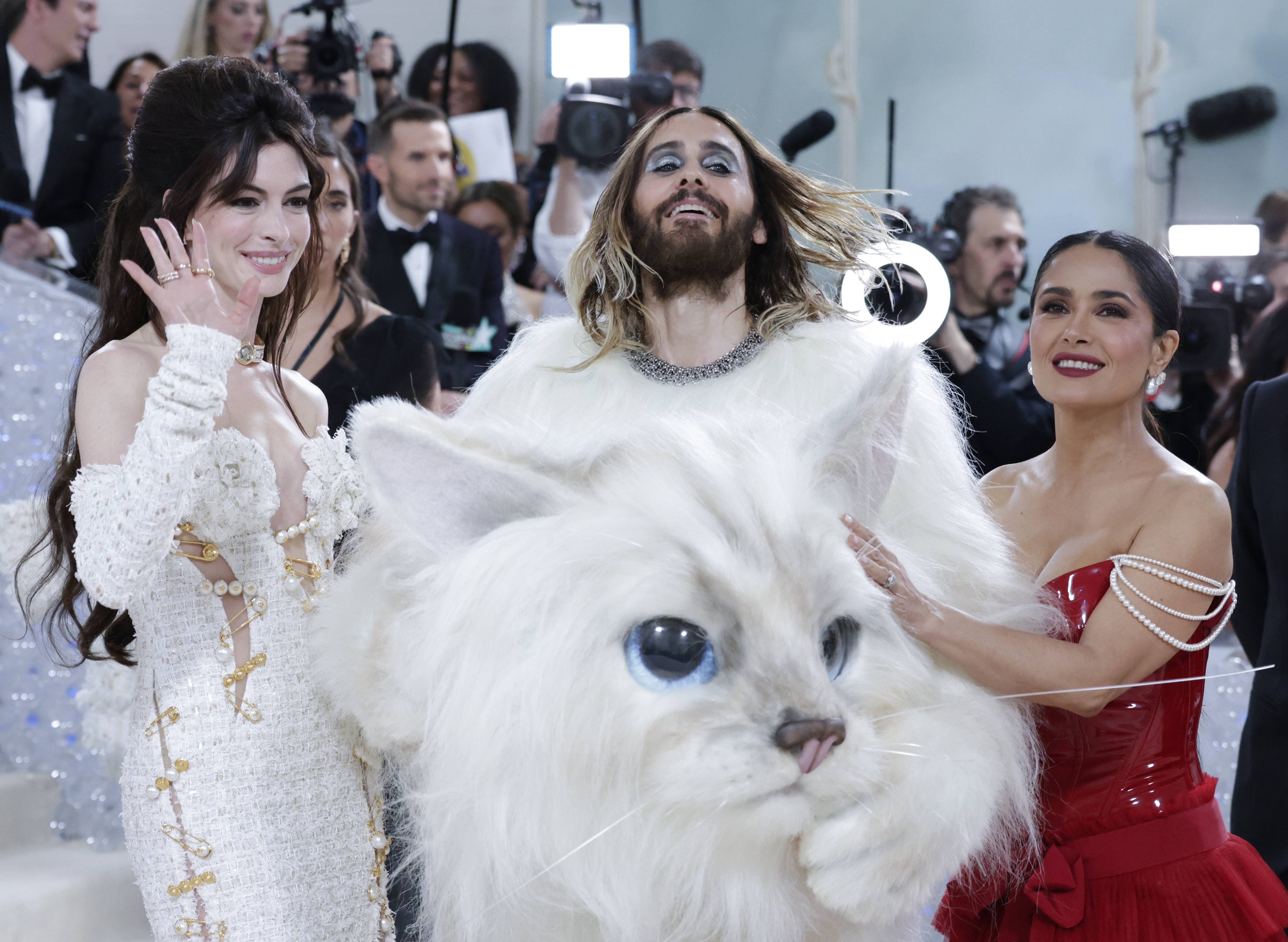 Anne Hathaway, Jared Leto and Salma Hayek arrive on the red carpet for The Met Gala 2023