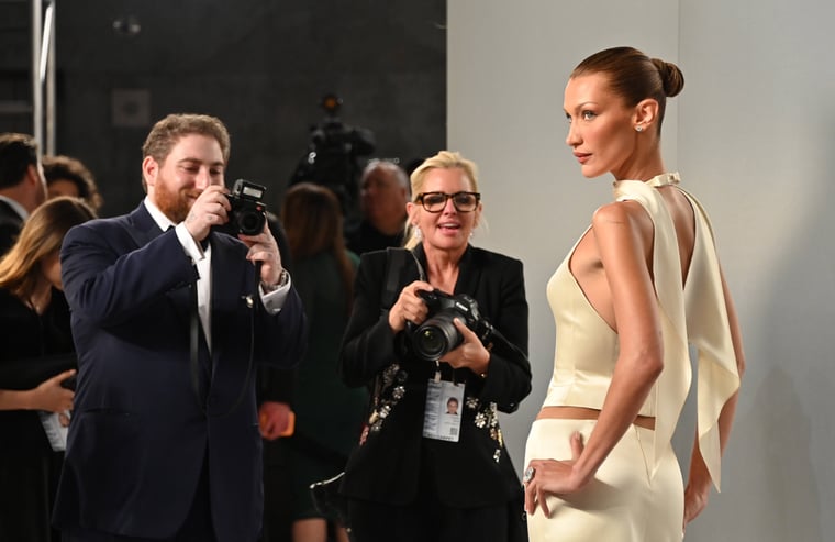 Bella Hadid arriving at the Vanity Fair Oscar Party 2026 at LACMA on March 15, 2026