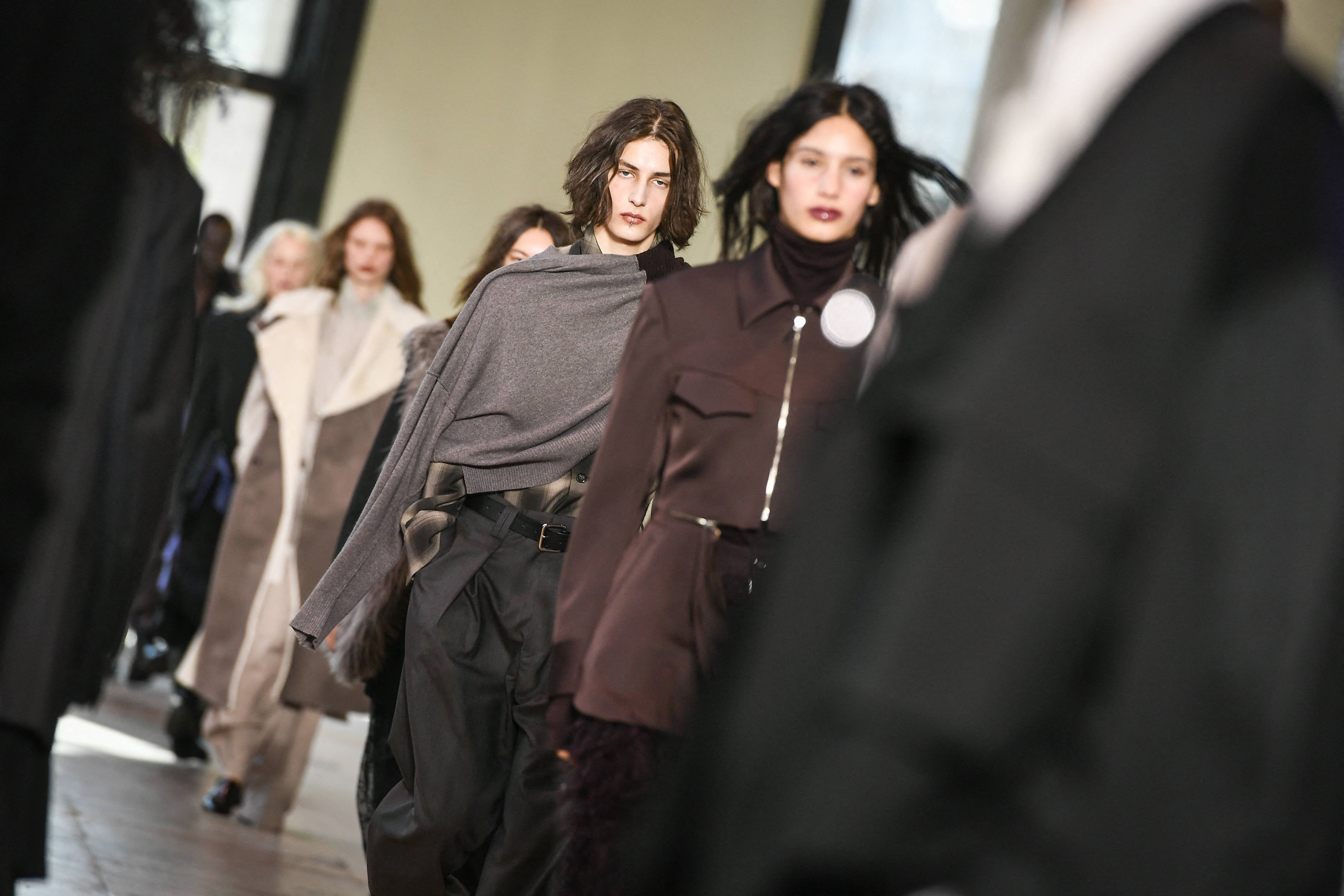 Models walk the runway for the Ujoh collection as part of Paris Fashion Week