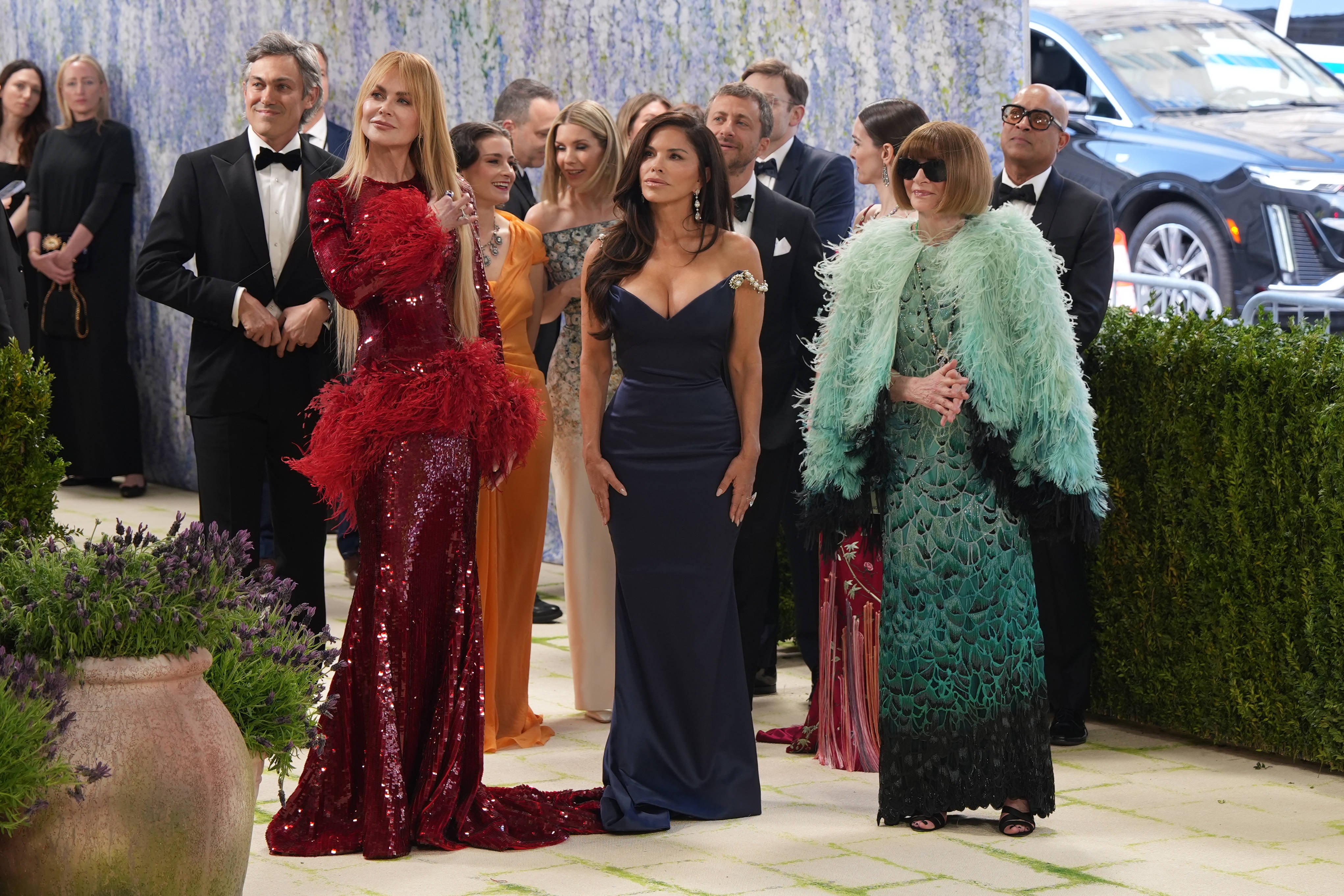 Nicole Kidman (L) attends the event alongside Lauren Sanchez Bezos (C) and long-time Vogue editor Anna Wintour (R) at the Met Gala 2026