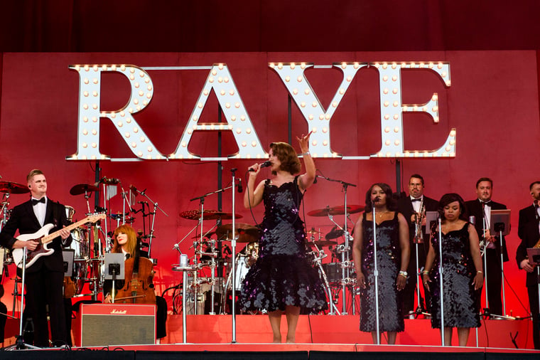 Raye at the Pyramid Stage in Glastonbury Festival, 28 June 2025