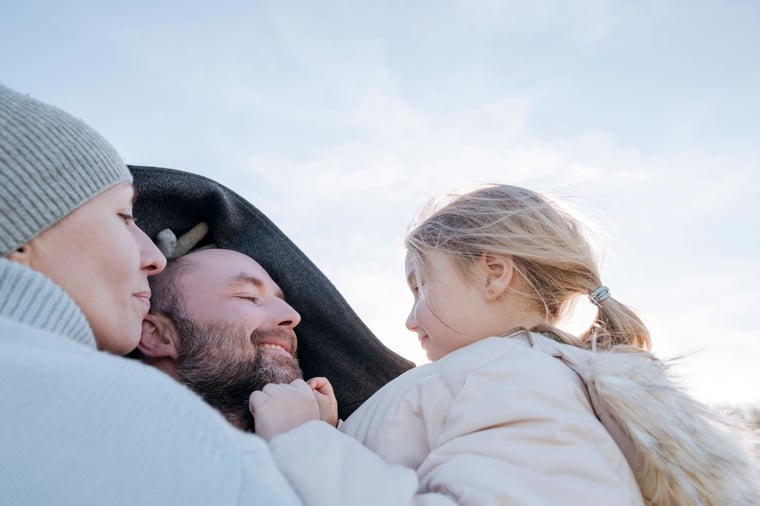 Familie, Strand, Winter, glücklich