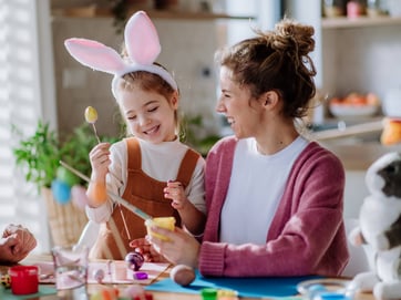 mom and daugther decorating easter eggs image