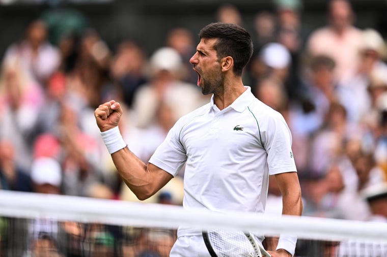 Novak Djokovic celebrates Wimbledon 2022 tennis