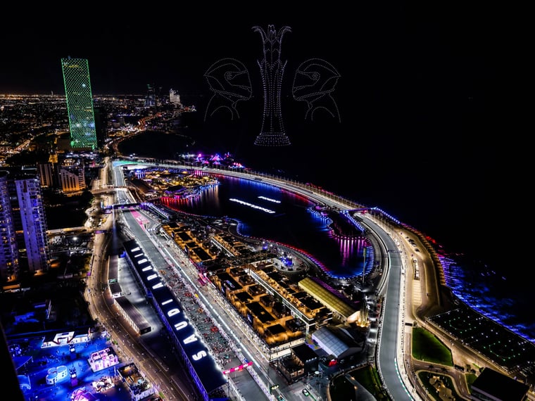 starting grid seen from the sky during the Formula 1 STC Saudi Arabian Grand Prix 2023
