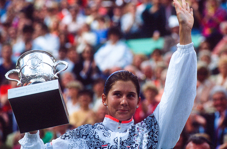 Monica Seles winner of the French Tennis Open against Germany's Steffi Graf In Roland-Garros Stadium, Paris, France on May 25th, 1992