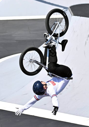 David Kieran Reilly im Finale des Cycling BMX Freestyle Men's Park