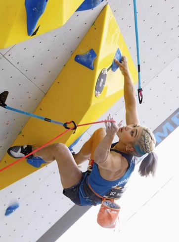 Miho Nonaka of Japan competes in the lead discipline of the sports climbing during the Paris Olympic qualifier series