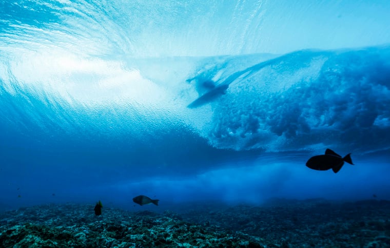 Fioravanti surfing underneath water Paris 2024 Tahiti