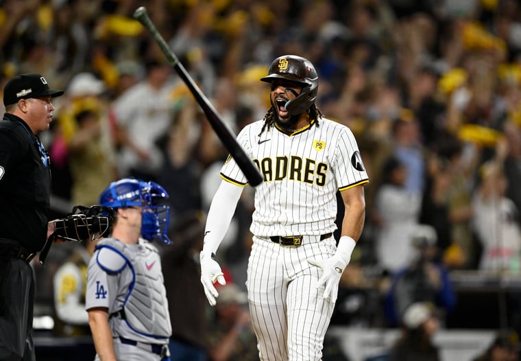 IMAGO / Imagn Images / Denis Poroy | San Diego Padres Outfielder Fernando Tatis Jr. (23) reagiert nach einem Homerun im zweiten Inning.