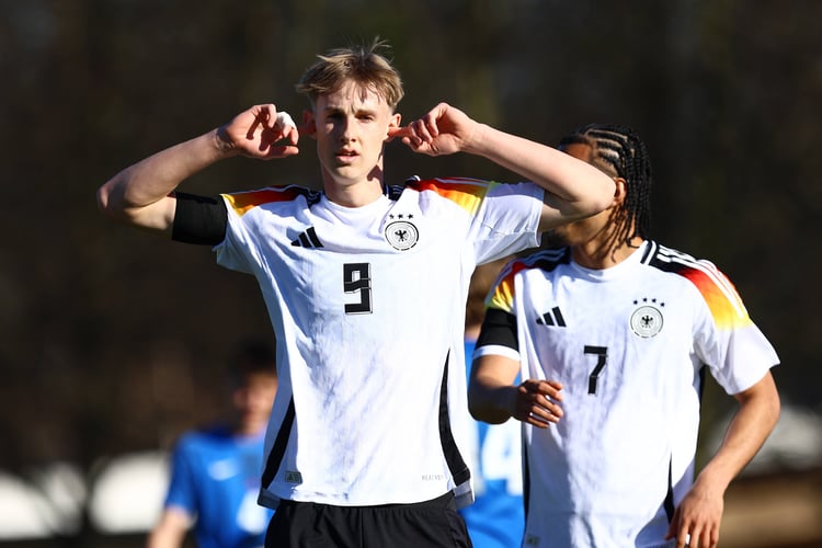 Photo of Max Moerstedt celebrating during youth national game