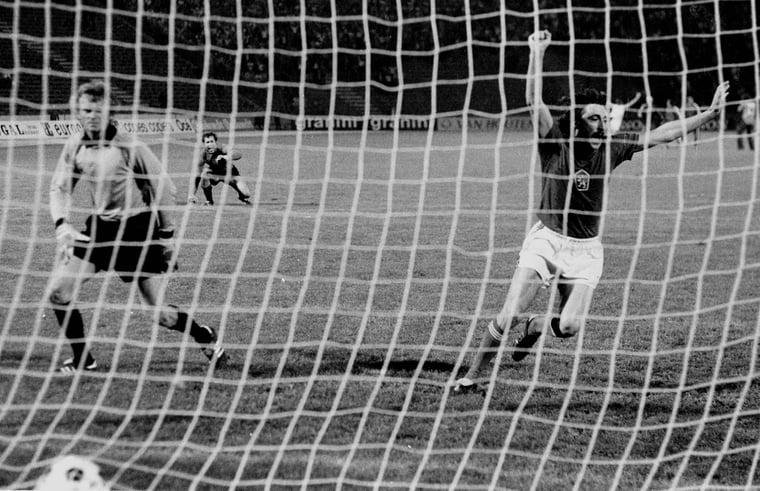 Antonin Panenka celebrates after scoring the penalty EURO 1976